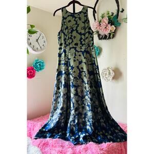 Banana Republic Floral Maxi Dress Blue Green Size 8